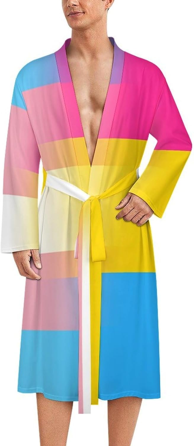 Transgender Pansexuality Proud Flag Casual Robes Bathrobe V-neck Loungewear Sleepwear Spa Pool