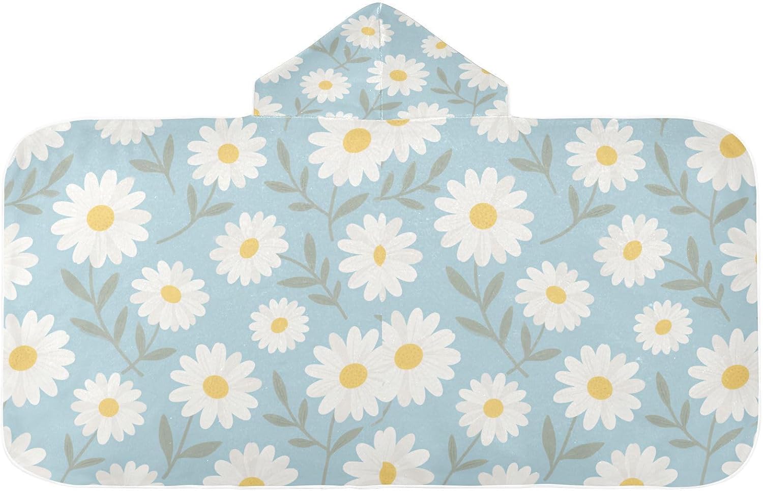 Kids Bath Towels with Hood Blue and White Daisies Hooded Towels for Boys Soft