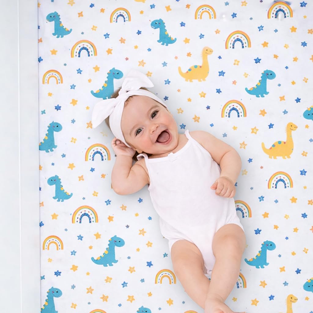 Fitted Crib Sheet for Baby - Bed Sheet with All-Round Elastic, Deep Pocket for Newborn Crib Mattress (28×52 Inch / 132×71 cm), Dinosaur Print