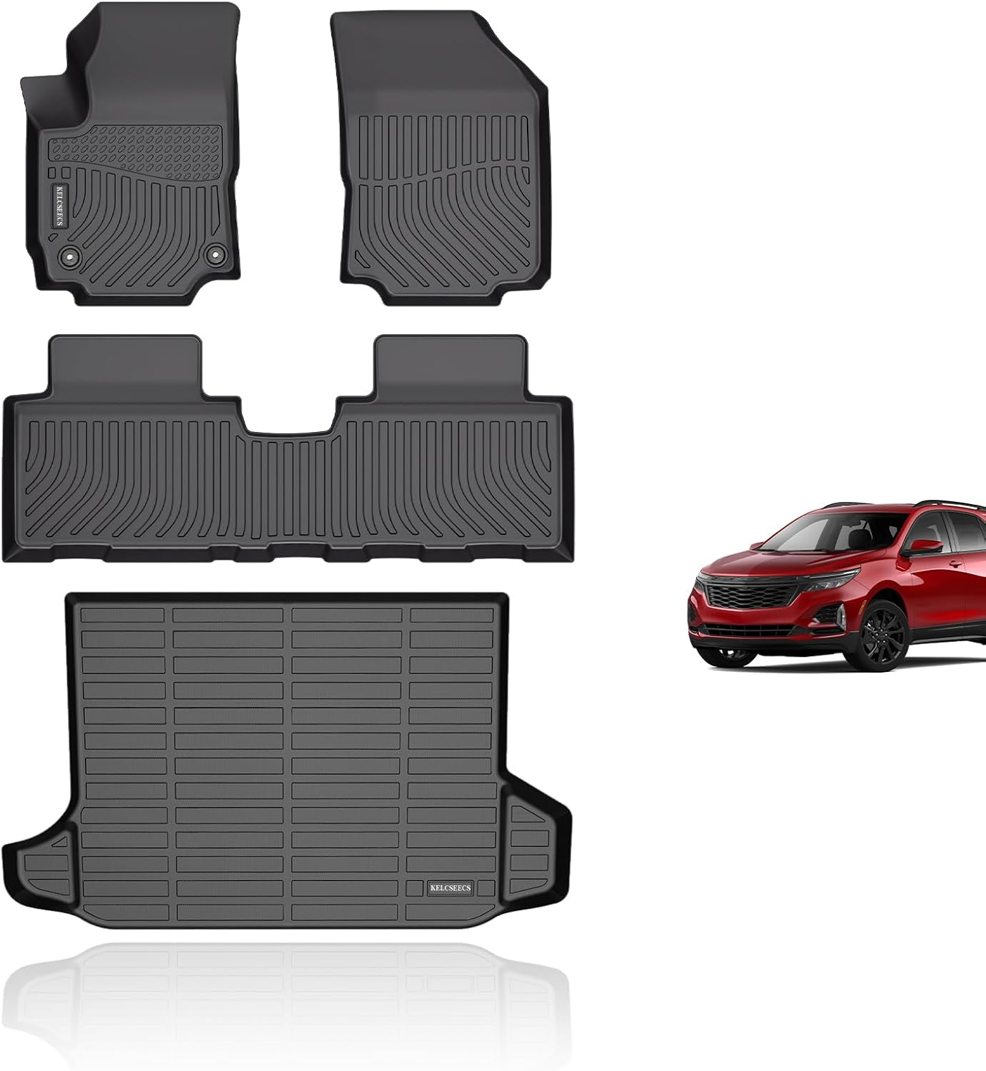 KELCSEECS Floor Mats & Cargo Liner for 2024 2023 2022 2021 2020 2019 2018 Chevrolet Chevy Equinox & GMC Terrain/Terrain Denali All Weather Car Mats Cargo Mat Floor Liners Trunk Mat Trunk Liner 8)For 2018-2024 Equinox & GMC Terrain Floor Mats & Cargo Liner
