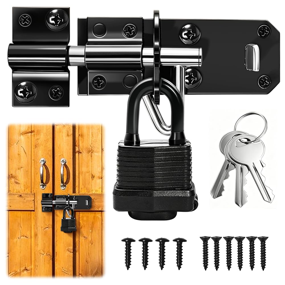 Gate Bolt Lock with Padlock | Heavy Duty Waterproof Door Latch for Garden Sheds, Gates, Fences and Yards, Includes Matching Mounting Screws — image 1