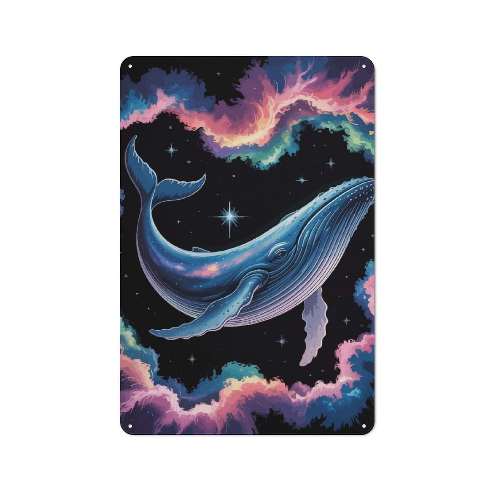 Junmoney Cosmic Whale In Nebula Industrial-Style Metal Plaque 30X20cm For Hallway Wall, A Winter Wall Decor Update For Hallway Decor Lovers
