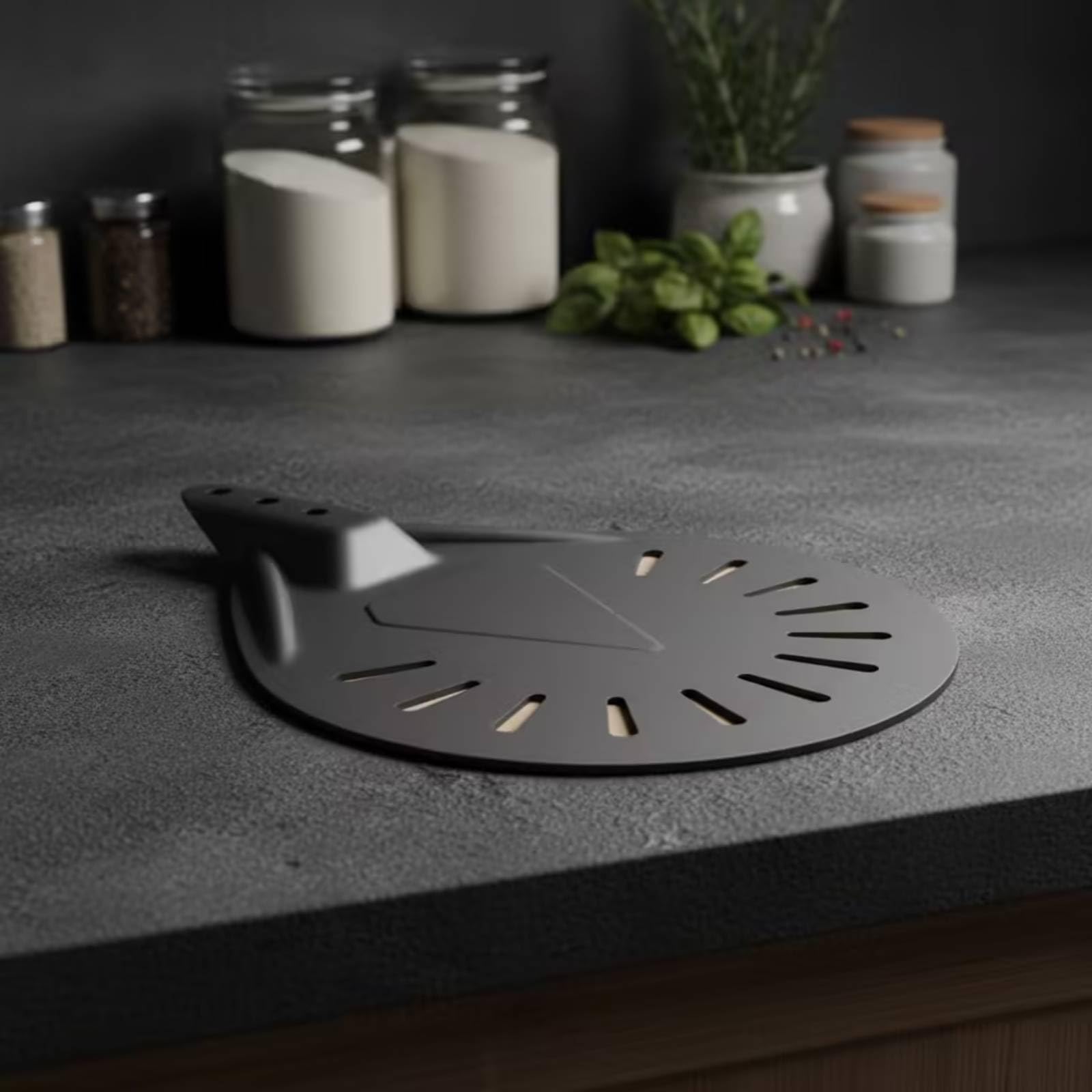 Pala Pizza Perforada Metálica Utensilio Antiadherente para Cocina, Negro