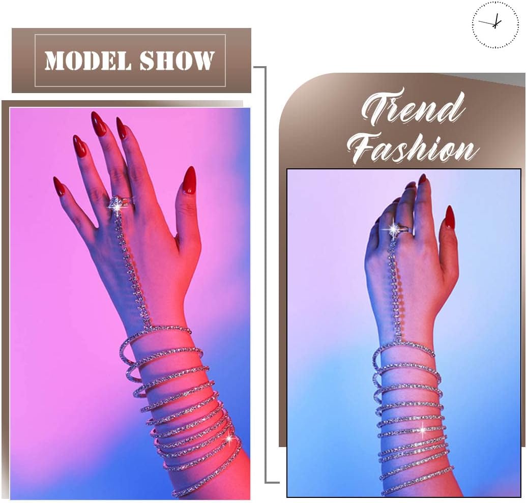 Rhinestone Ring Bracelet Silver Hand Chain Jewelry Sparkle Finger Ring Bracelets Crystal Finger Bangles for Women - Image 5