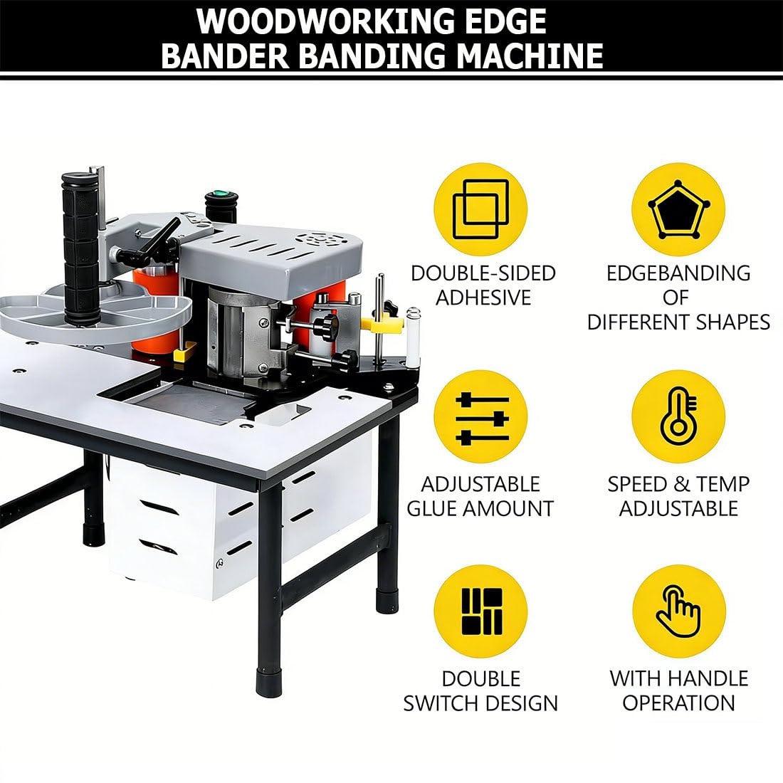 Incollatrice Manuale per Lavorazione del Legno,Bordatrice da Tavolo,Bordatrice Portatile,Bordatrice per Lavorazione del Legno,Larghezza 7-60 Mm Black
