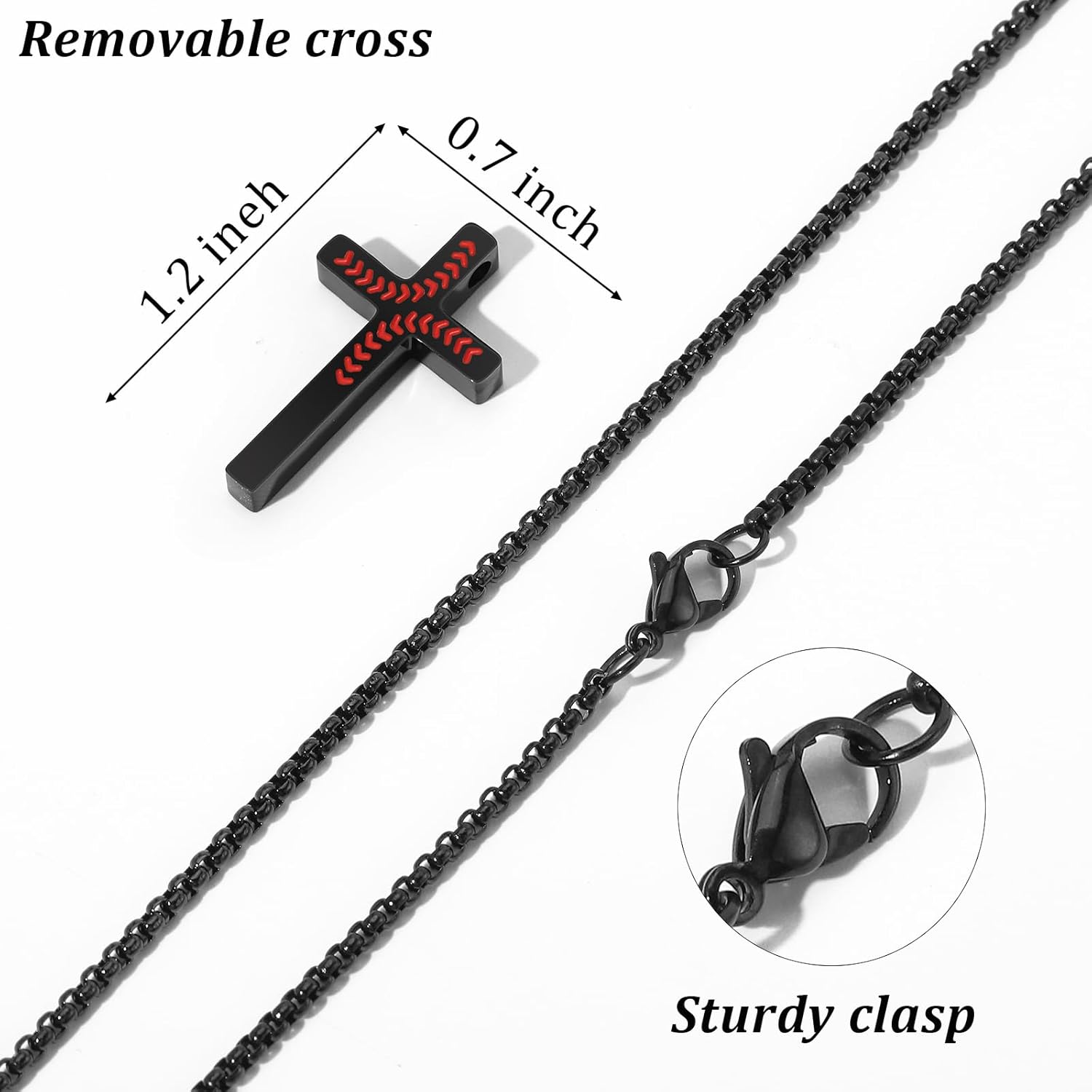 P. BLAKE Baseball Cross Necklace for Boys Men, Stainless Steel Cross Pendant Chain 16/18/20/22/24 Inches Baseball Accessories Stuff Valentines Easter Christian Birthday Sports Jewelry Gifts for Him - Image 5