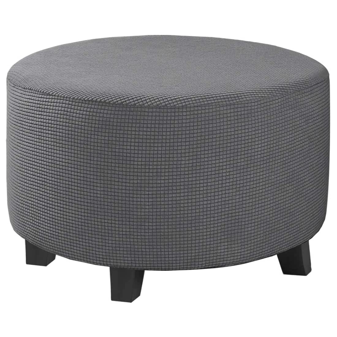 Highdi Ottoman Cover Round, Stretch Jacquard Fabric Footstool Slipcover, Solid Color Stool Protector Cover with Elastic Bottom, Dustproof Removable Washable Footrest Pouffe Covers (Grey,S)