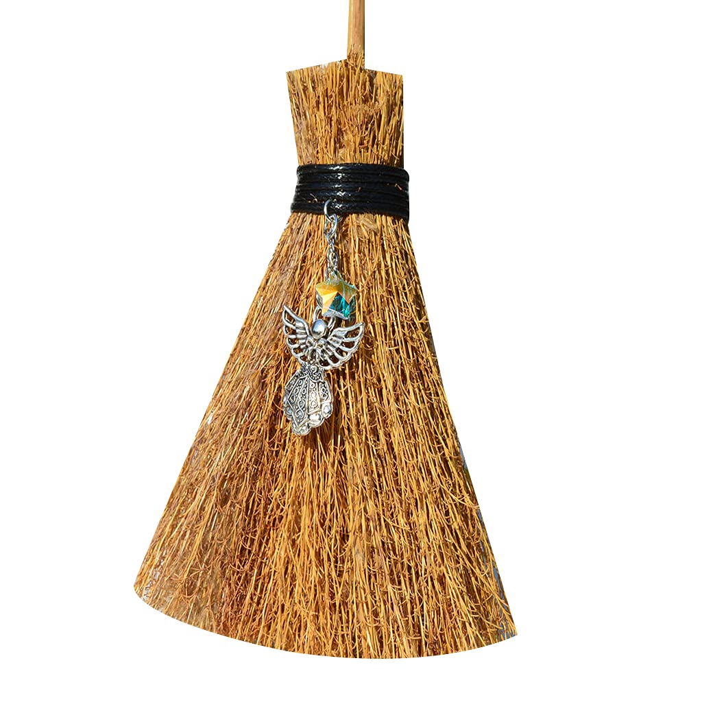 Kalttoy Halloween Decorations Broom Straw Witch Brooms with Hanging Crystal Pendant Ornament for Broom Halloween Decorations Straw Witch Brooms with Hanging Crystal Pendant