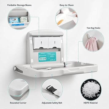 Horizontal Baby Changing Station, Wall Mounted HDPE Fold-Down Diaper Changing Table,Paper Towel Dispensers Wall Mount
