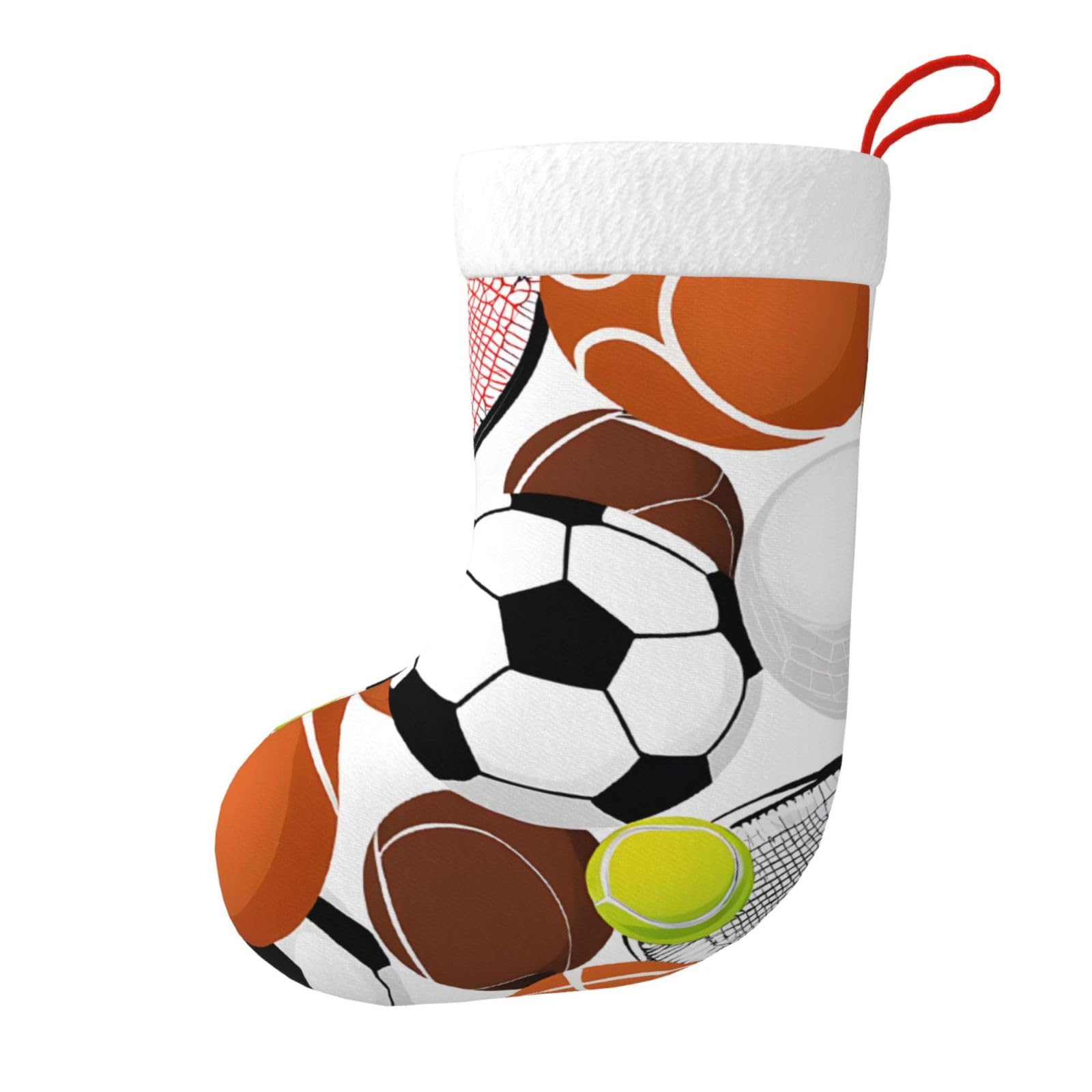JIAGLINDE Sports Ball Print Christmas Decorative Stockings Fireplace Christmas Tree Gift Bag BedHead Hanging Decorative Plush Christmas Socks, 17.7 in