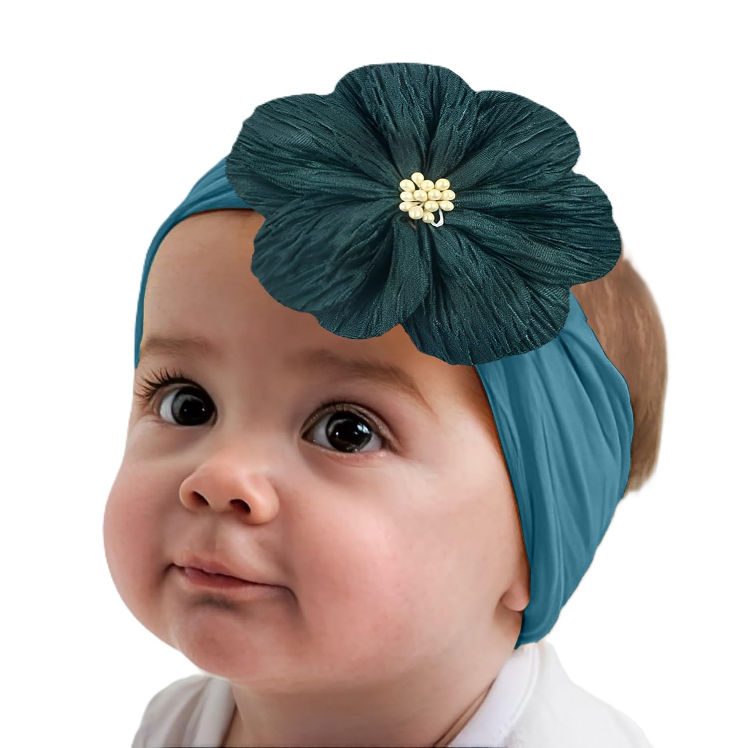 SYGA Baby Headband Nylon Flower Soft Stretchable Hairband for Newborn Infant Toddler Kids For 0-3 Year (Navy Blue, Free Size)-image-49