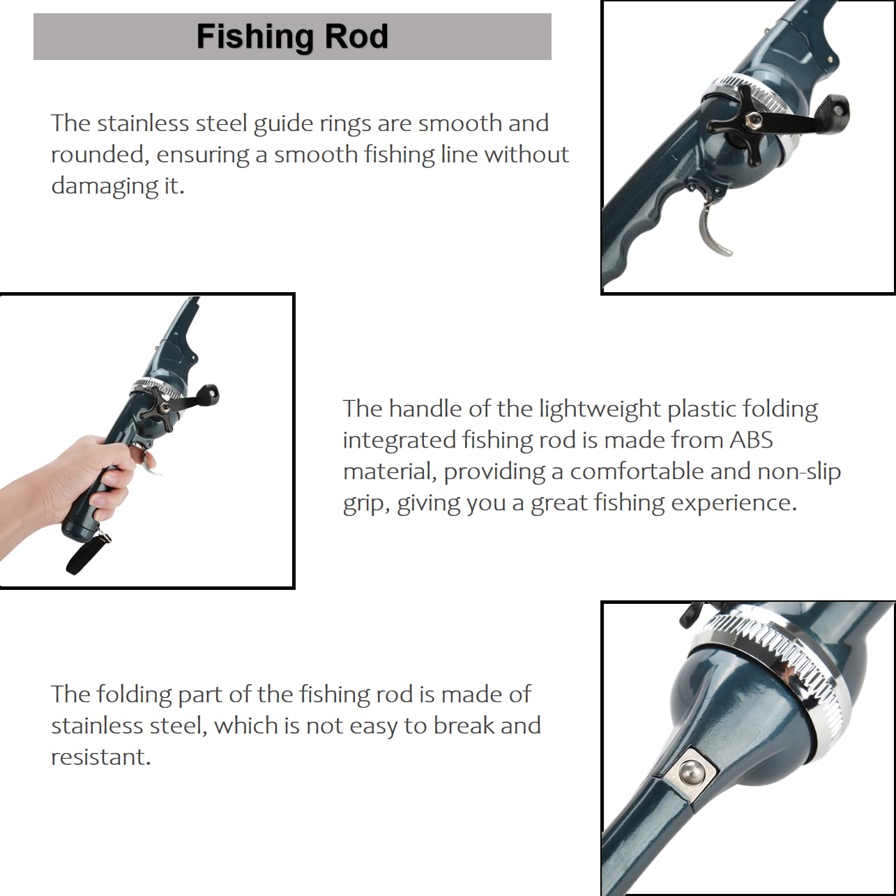 Canne à Pêche Pliante Légère en ABS et Acier Inoxydable, Moulinet Fermé Compact Portable pour Débutants Enfants Adultes Voyageurs