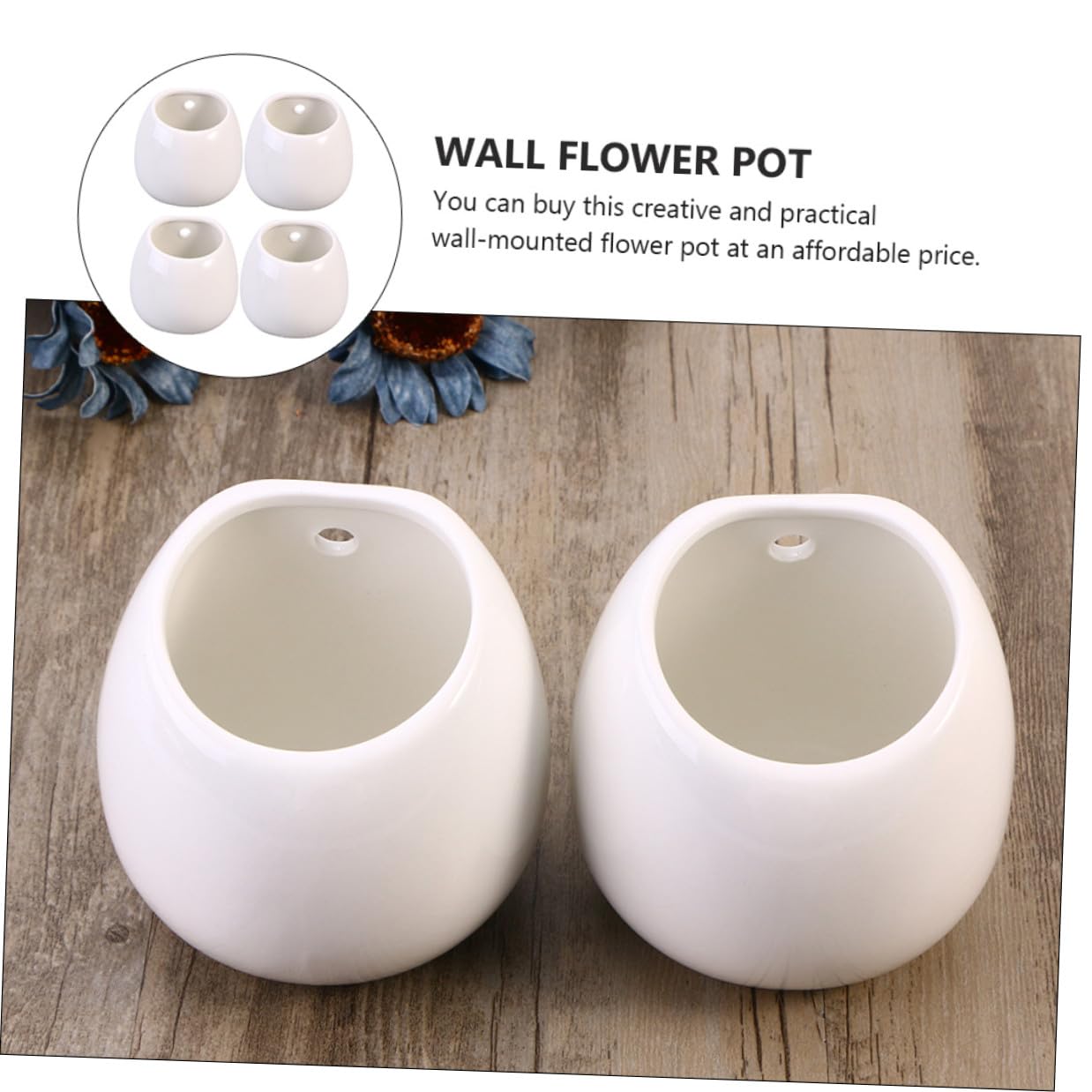 COLLBATH 4 Sztuki Ceramicznych Doniczek Wiszących Ścianę Białe Dekoracyjne Do Kwiatów i Sukulentów Praktyczne i Trwałe Oszczędzające Miejsce Doniczki Ścienne
