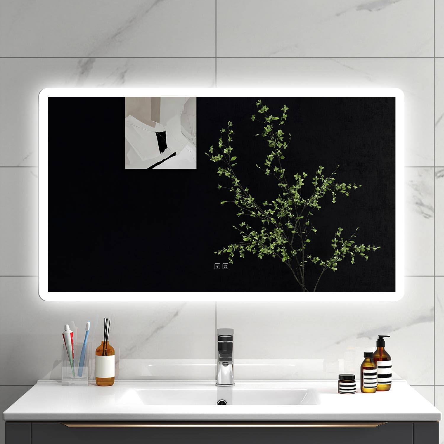 SLINE SANITARY 1000x600mm Bluetooth Bathroom LED Mirror with Shaver Socket,Anti-Fog,3 Color Temperatures,Dimmable Light,Memory Function,frosted edge