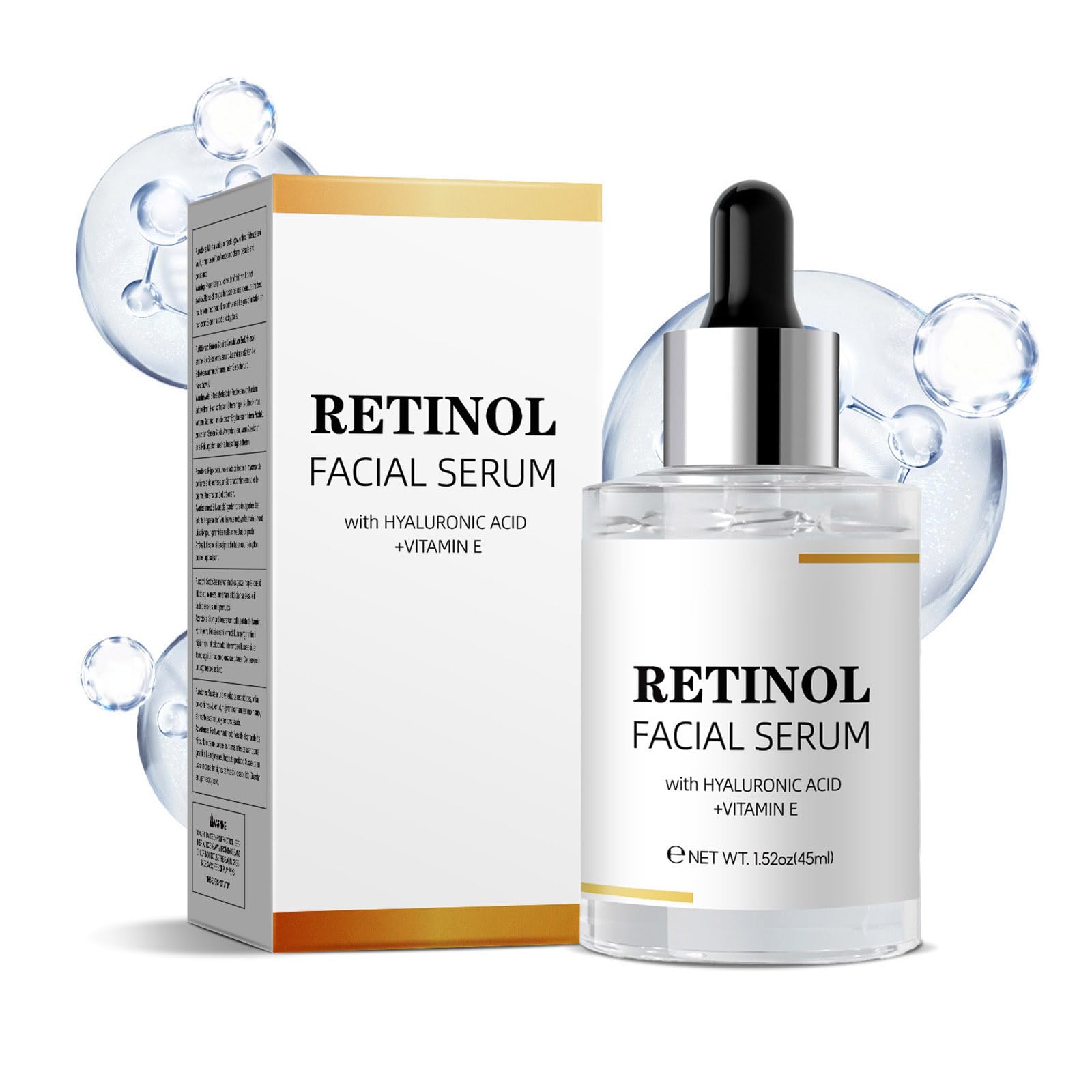 Retinol Facial Serum with Hyaluronic Acid & Vitamin E Anti-Aging Pore Shrinking Deep Moisturising Firming Repair and Smooth Skin Reduce Fine Lines Premium Retinol Serum for Wrinkles 45ml