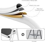 KINGRACK 4 Step Ladder, Folding Step Ladder, Kitchen Ladder with Anti-Slip and Wide Pedal, Small Step Stool with Handrails, Lightweight Portable Stepladder for Home Kitchen Household, White