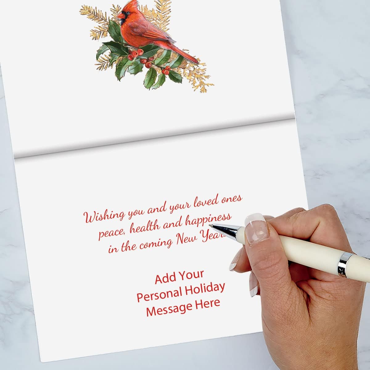 Birds and Boughs Personalized Christmas Cards- 24 Festive Greeting cards With Envelope Seals