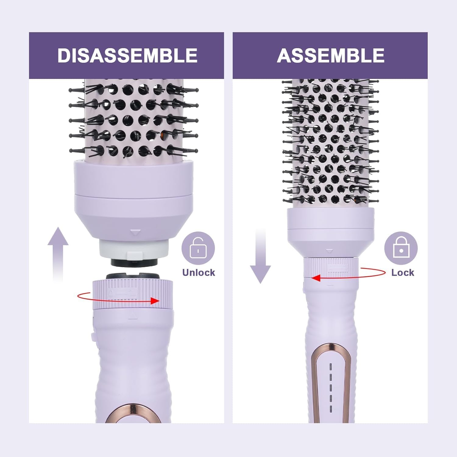 Heated Round Brush, Thermal Brush Blowout Set 1.25"/1.5"/1.75" for Short to Long Hair, 300-450°F for Fine to Coarse Hair, One Step Smooths Frizz, Boosts Shine, Adds Volume, Dual Voltage, Lilac