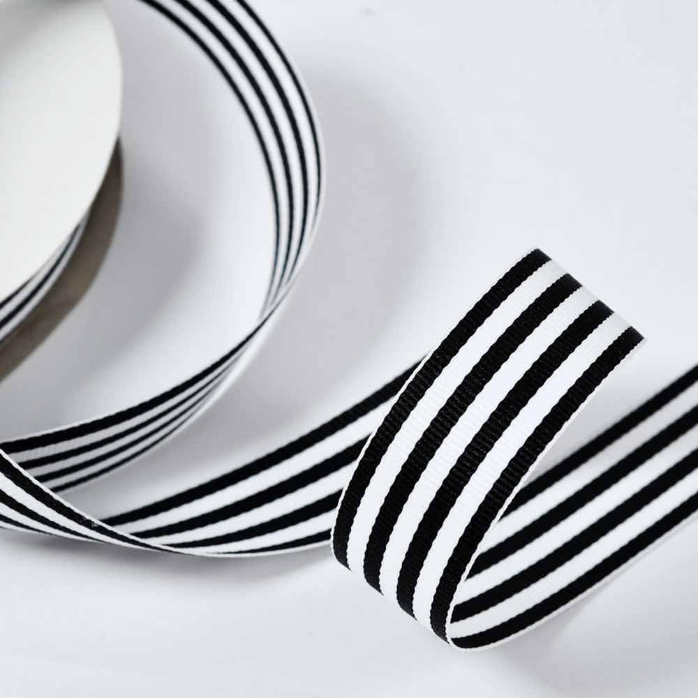 7/8" Grosgrain Stripe Ribbon by 50-yards, Black and White