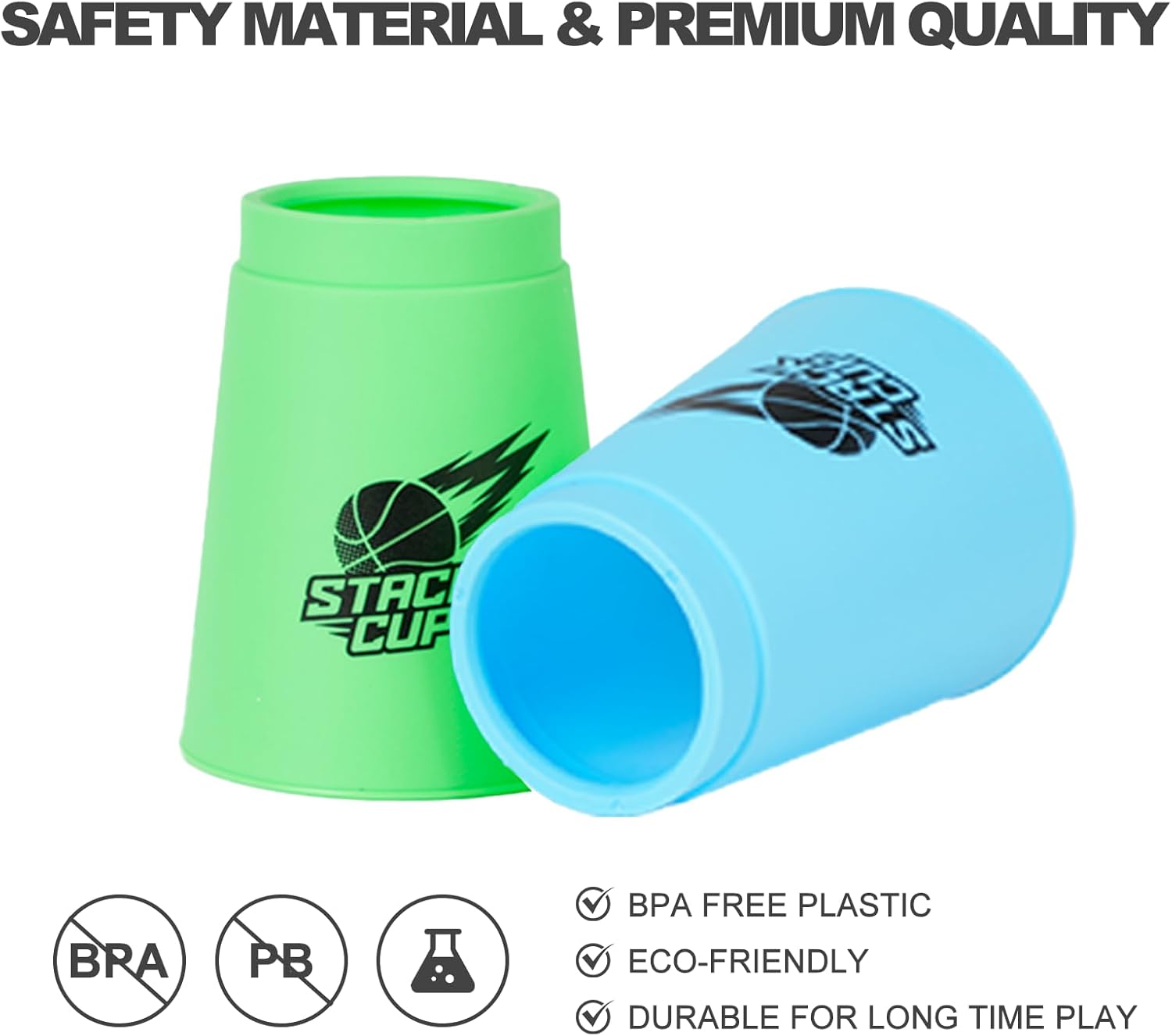 SEISSO Sport Stacking Cups Set，Stacking Cup Classic Speed Training Game for Kids Adults, Plastic Speed Stacking Cups Family Game Toy for Boy Girl Party Challenge Competition Travel Gift Blue + Green
