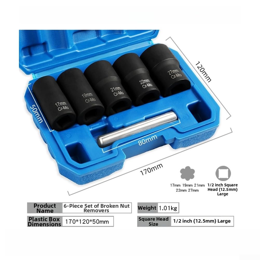Juego de 6 extractores de tuercas dañadas resistentes para tornillos rotos, taller de reparación de vehículos