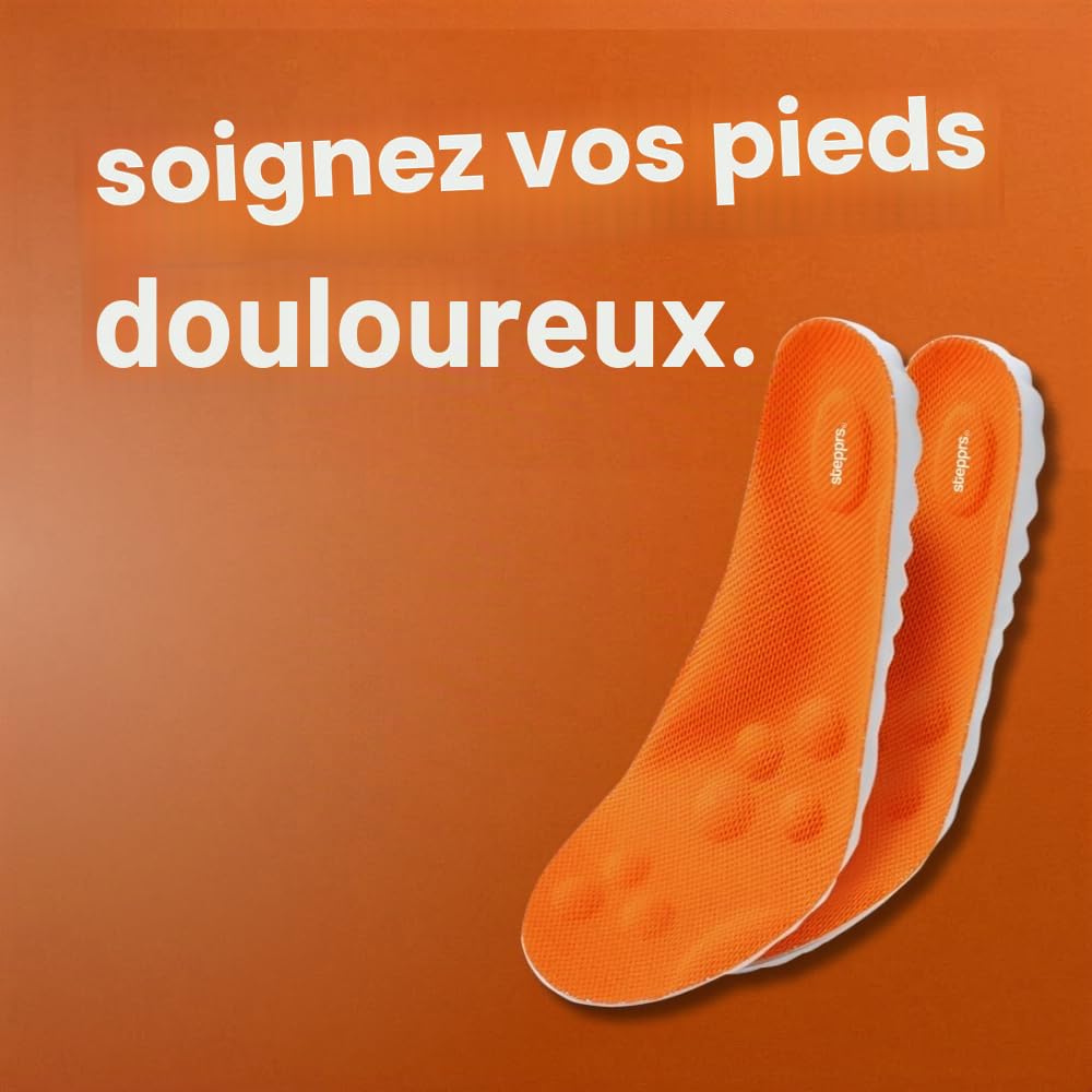 Semelles de massage Stepprs d'augmentation du confort, semelles thermiques 4D en mousse à mémoire avec soutien de la voûte plantaire pour hommes et femmes (Orange, EU 41-42)