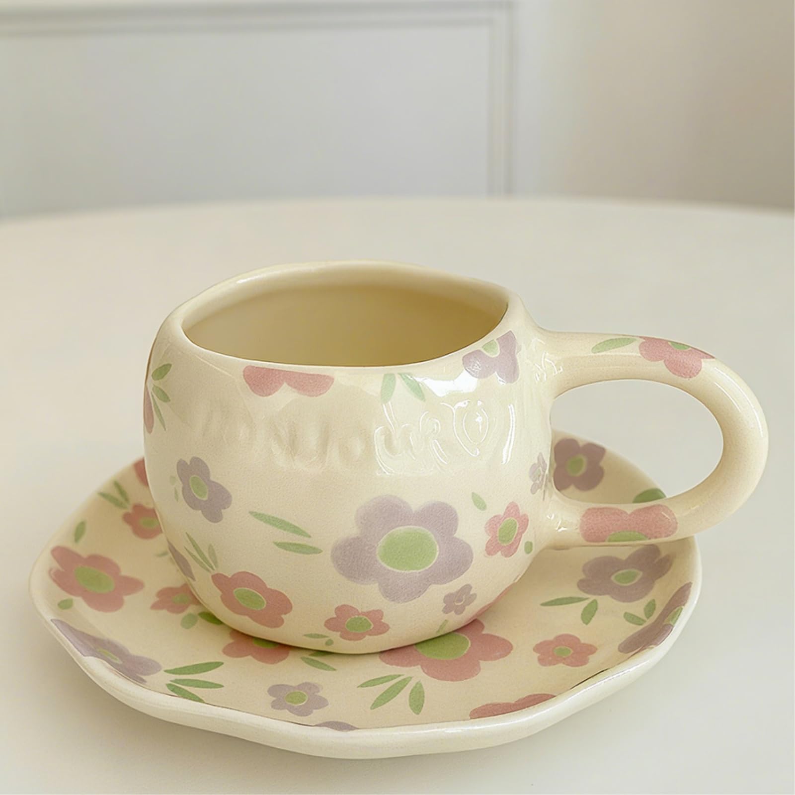 220ml/8oz ceramica fiore colazione latte tazza con manico rosa fiore viola -220ml.