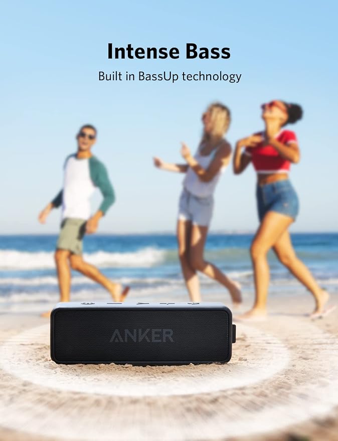 Anker Soundcore 2 Portable Bluetooth Speaker with 12W Stereo Sound Immerse yourself in 12W stereo sound, Bassup technology, and IPX7 waterproofing for a 24-hour playtime with wireless stereo pairing capabilities.