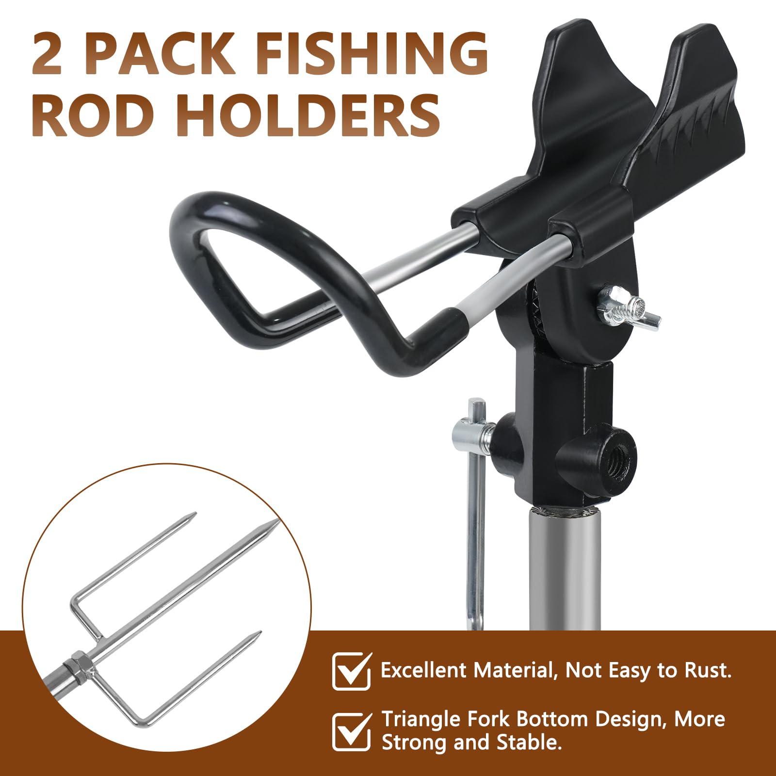 Stedan Lot de 2 supports de canne à pêche argentés, support multifonction en acier inoxydable, texture réglable à 360 ° et amovible, facile à transporter