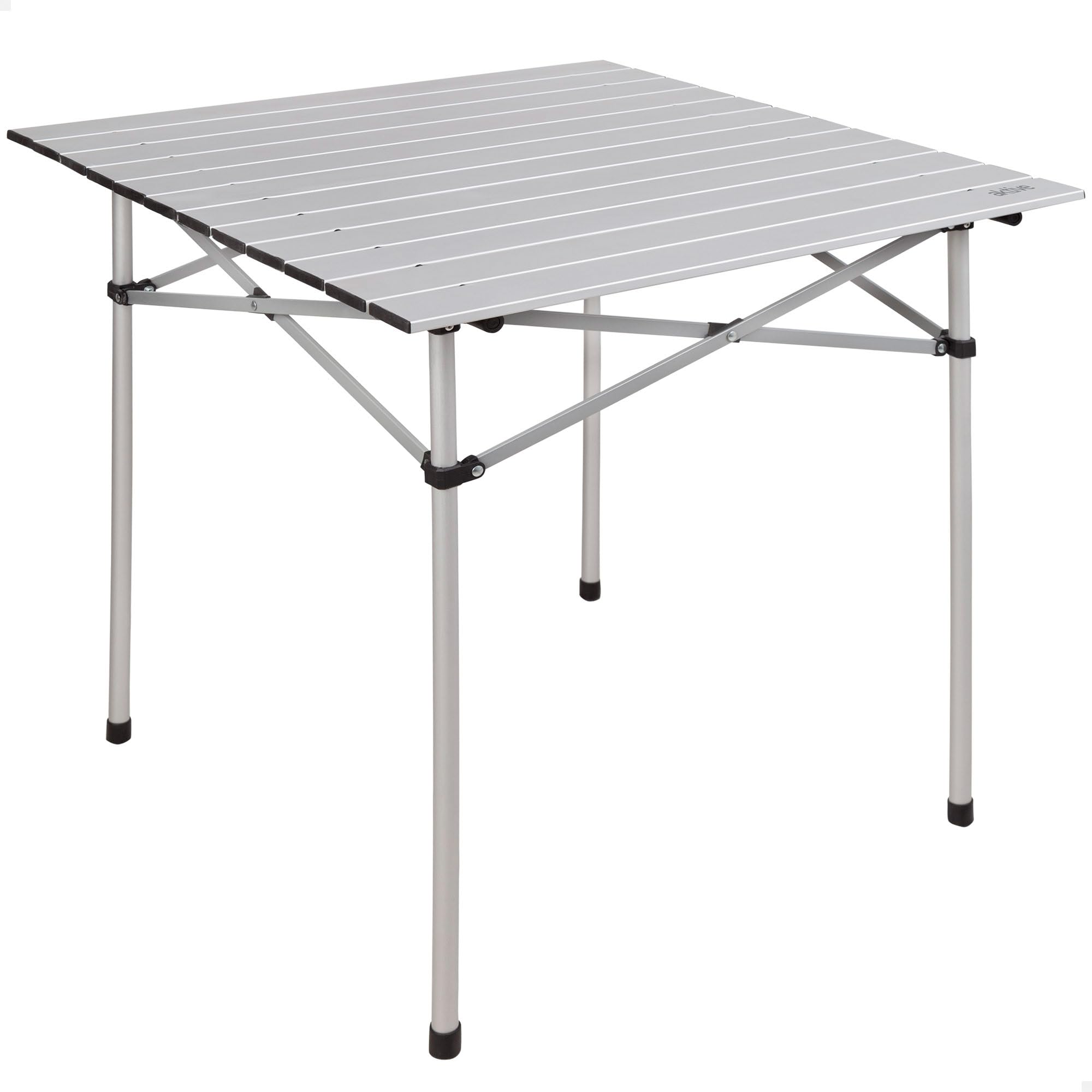 AKTIVE Mesa plegable ligera, Mesa camping aluminio, Tablero laminado, 70x70x70 cm, con bolsa de transporte, topes antideslizantes, para 4 personas (52840)