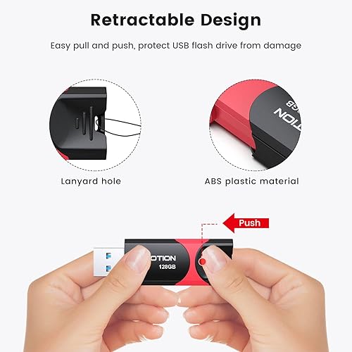Miniatura 2 de KOOTION Unidad flash USB 3.0 de 128 GB retráctil de 128 G Zip Drive Ultra Alta Velocidad USB Stick Jump Drive Rugged Memory Stick con indicador LED