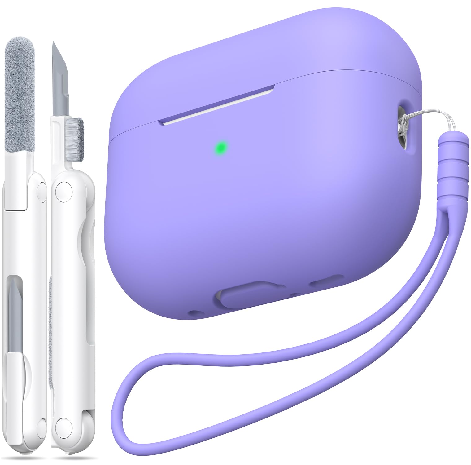 MHYALUDO Funda para AirPods Pro de 2ª generación, Funda para AirPods Pro de Silicona Suave anticaída de Grado Militar Que Absorbe los Golpes, Tacto de Piel con Llavero y Kit de Limpieza,Negro — view 23