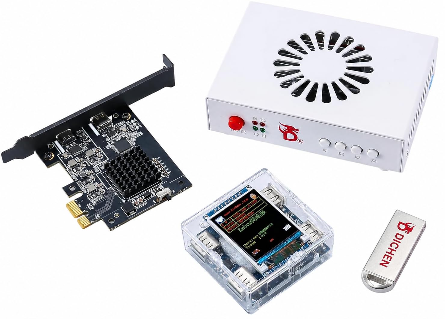 D DICHEN FPGA 75T Development Bundle, PCIe USB-C DMA Board, 2K 144Hz Display Fuser, KMBox-Net Controller, Tutorial USB