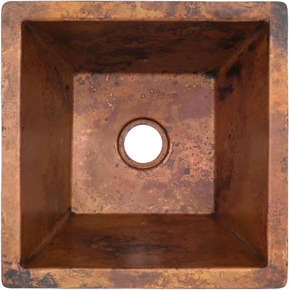 15" Square Smooth Fired Copper Bar/Prep Sink w/ 2" Drain Opening Premier Copper Products