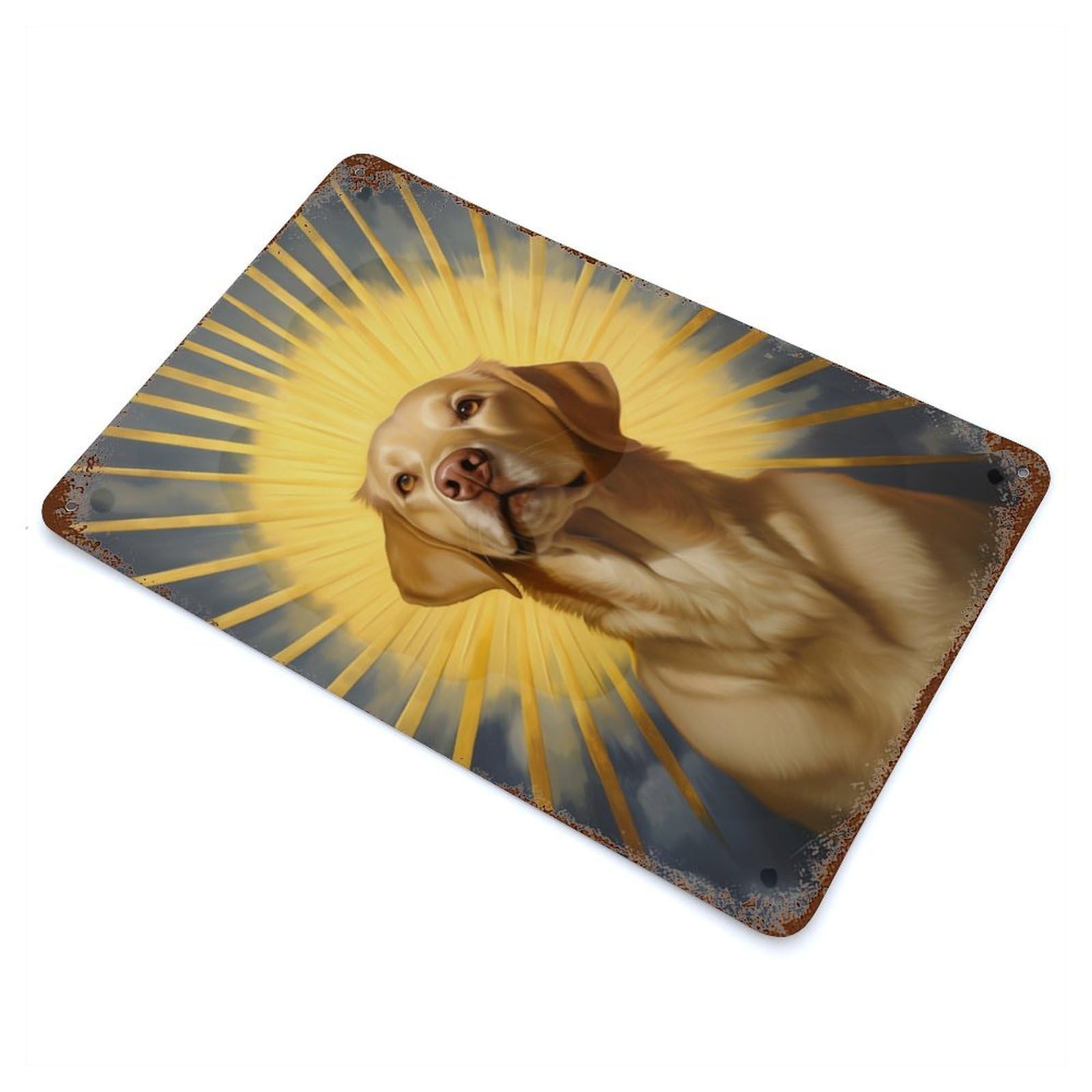 Aged Metal Wall Plaque with Labrador Retriever in Halo Design 11.8"x7.9", for Basement, Hobby Room And Garage Decor, Farmhouse Wall Decor