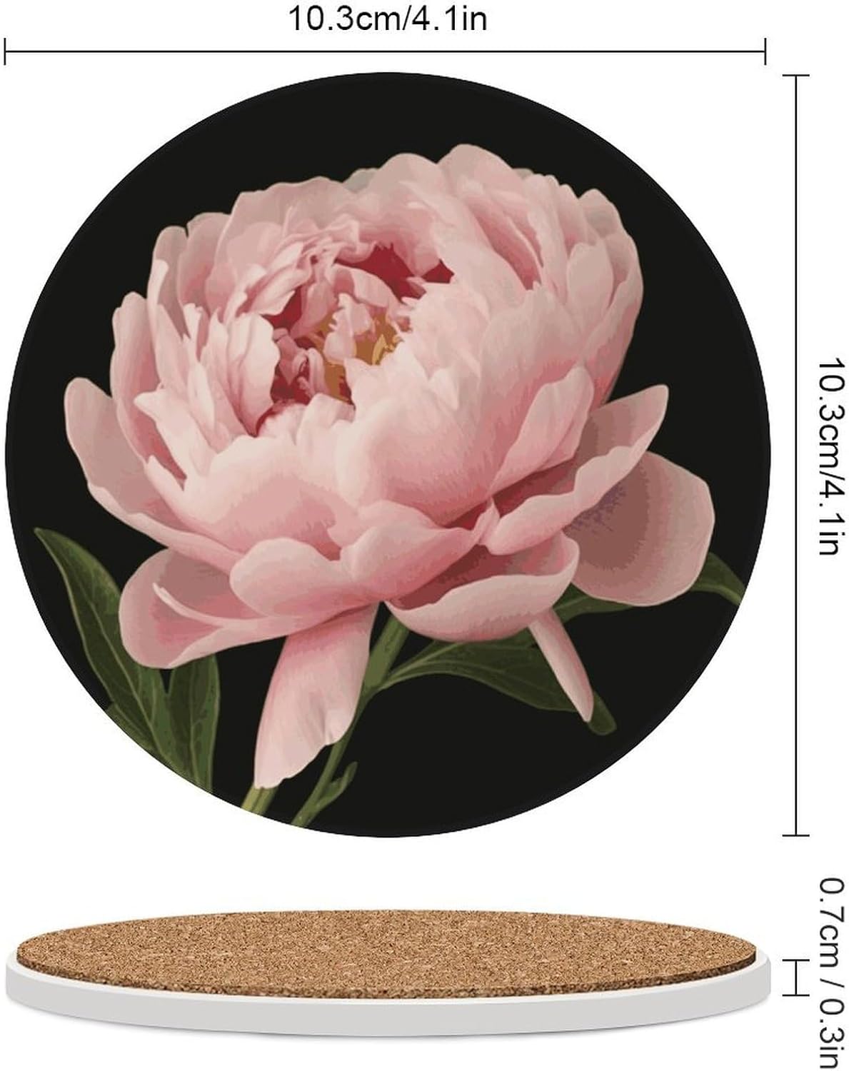 Peony Coasters Round Coasters Set Ceramic Stone Coaster with Cork Base Coffee Cup Beverage Cup Mat Cute Funny Table Drinks Coaster for Mugs and Cups Office Kitchen