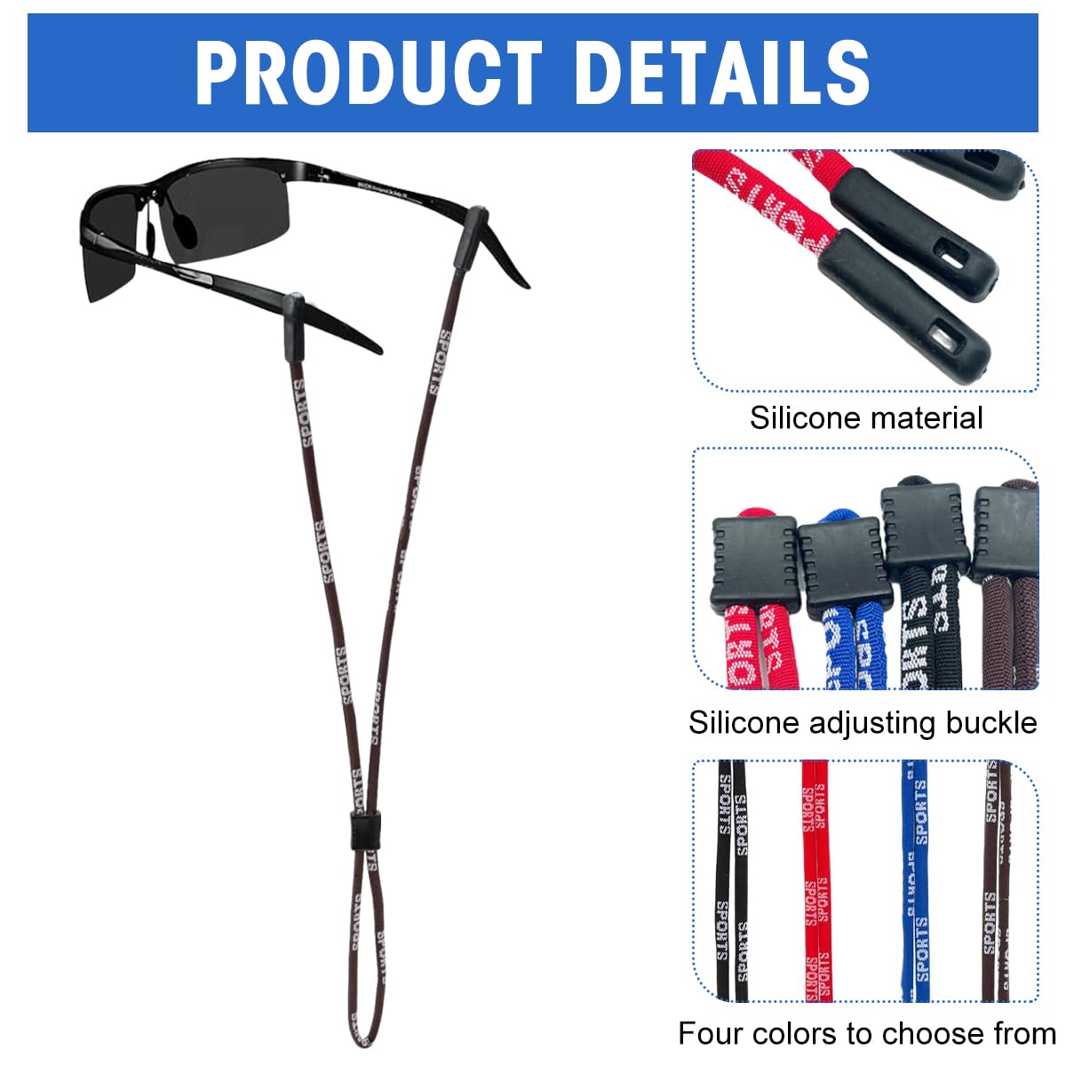 PATPAT® 4Pcs Eyeglasses Sport Straps, Adjustable String with Sliding Buckle, Eyeglasses Retainer Straps, Multi Color Fashion Printed Eyewear Strap for Day Activities, Running - Image 3 thumbnail