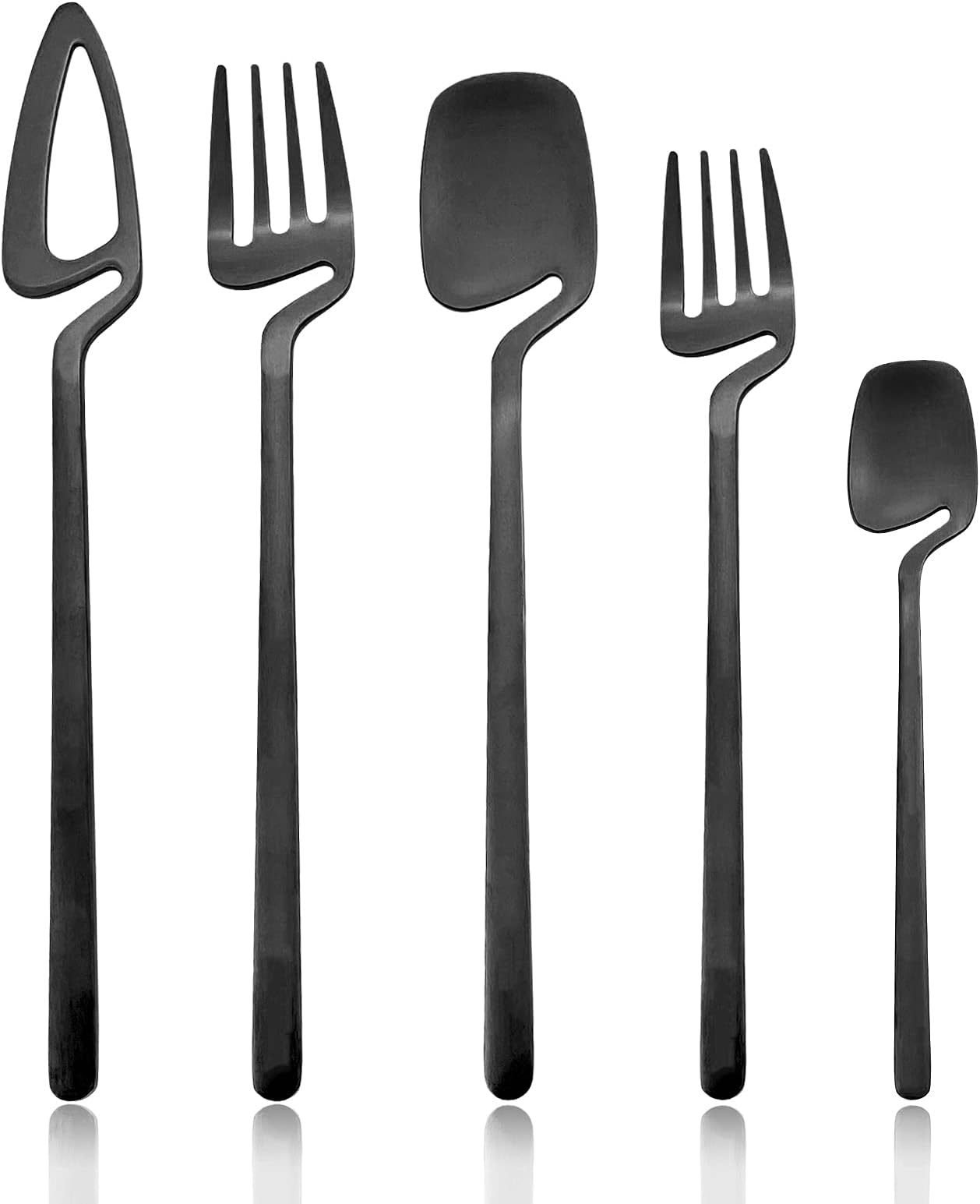 JANKNG Matte Black Silverware Set, 20-Piece 304 Stainless Steel Flatware Hanging Cutlery Set Service for 4, Satin Finish Kitchen Utensil Set, Knife Fork Spoon Salad Fork Dishwasher Safe