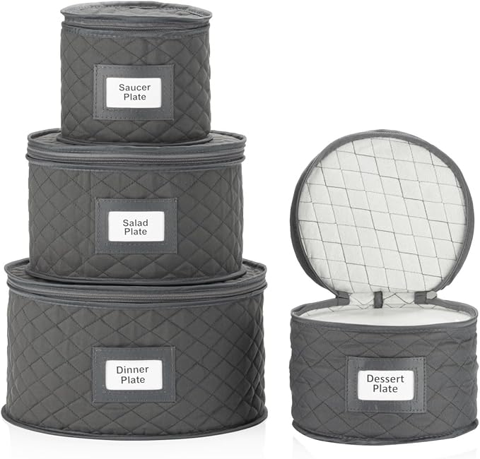 Fine China Storage Set of 4 Quilted Cases for Dinnerware