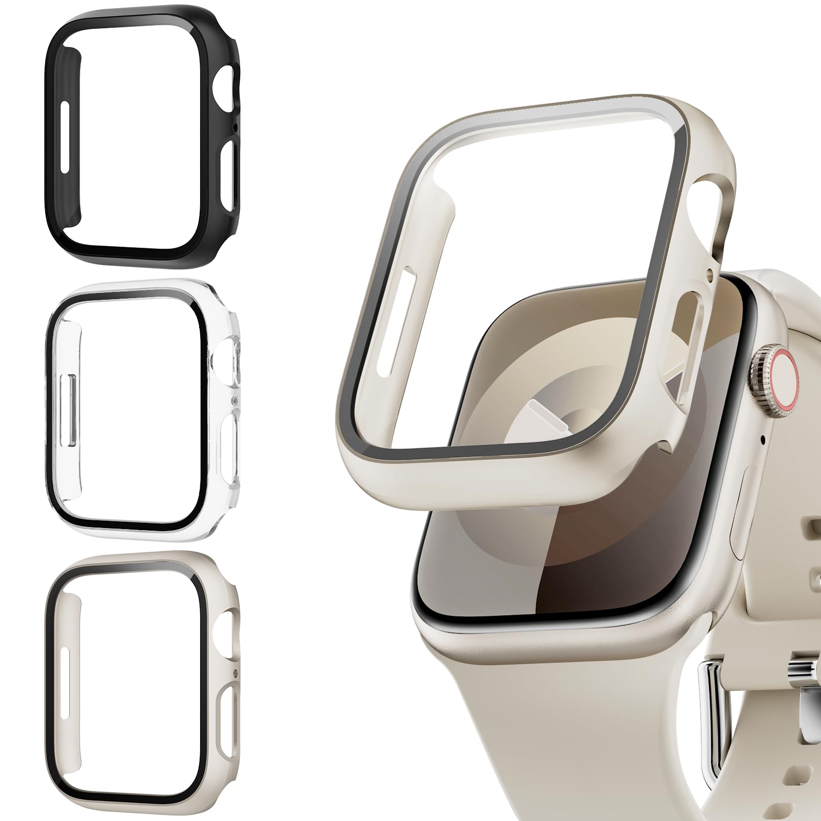 Lovmunia Mehrere-Stück Hard Gehäuse mit Displayschutzfolie Kompatibel mit Apple Watch SE 2/SE/6/5/4 40mm, Rundum Ultradünne Schutzhülle Eingebaut Kratzfest Gehärtetes Glas Schutzfolie für iWatch 40 mm