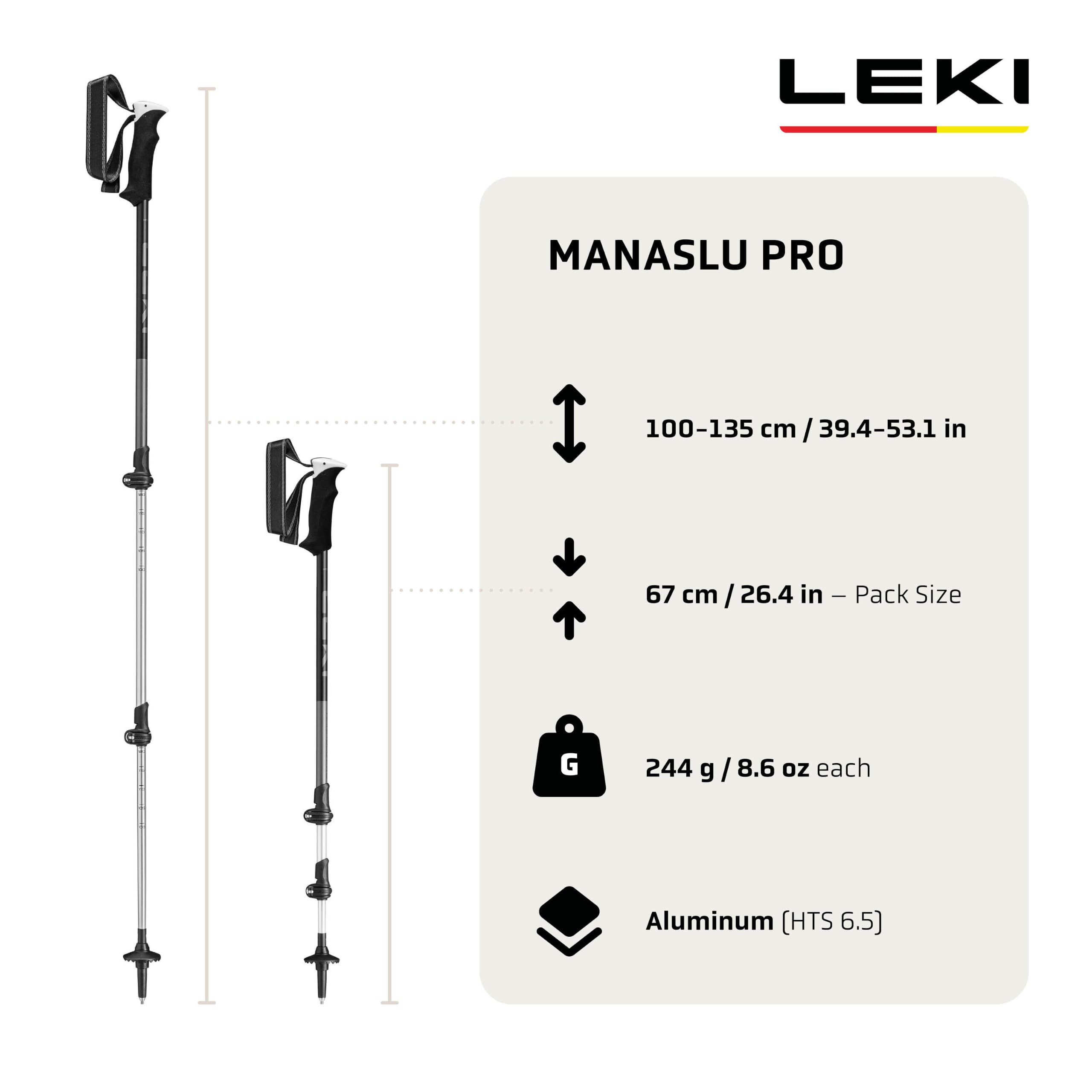 LEKI Wanderstöcke Manaslu Pro Black-Dark Anthracite, 100-135 cm