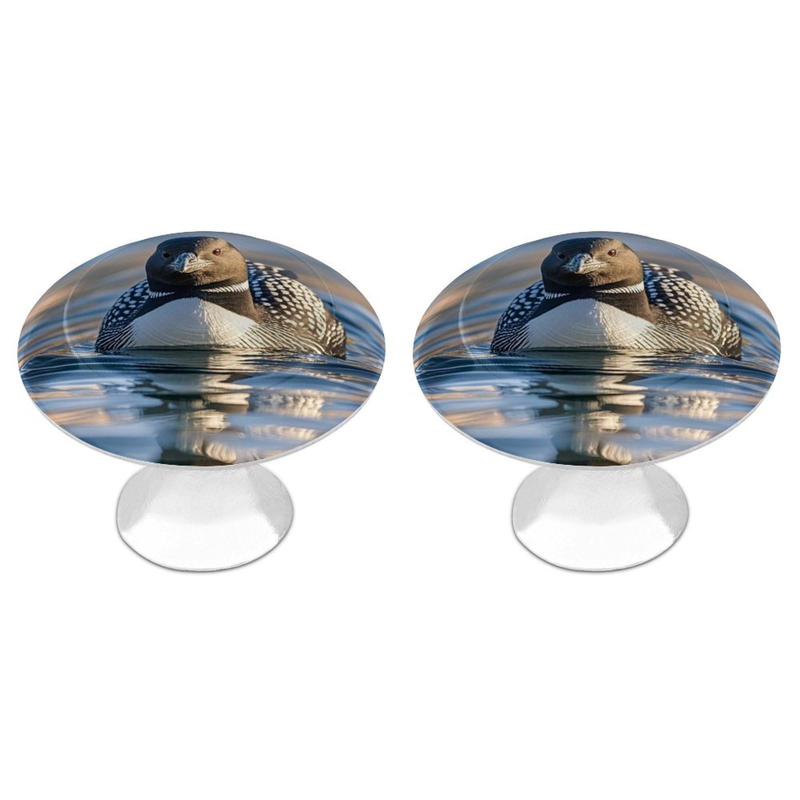 Fodpand White 2 Pack Cabinet Knobs 1.1 Inch Single Hole Drawer Pulls Handles Decorative Loon Birds Furniture Knobs For Dresser Kitchen Bathroom Cupboard Wardrobe Vanity Closet Door Hardware