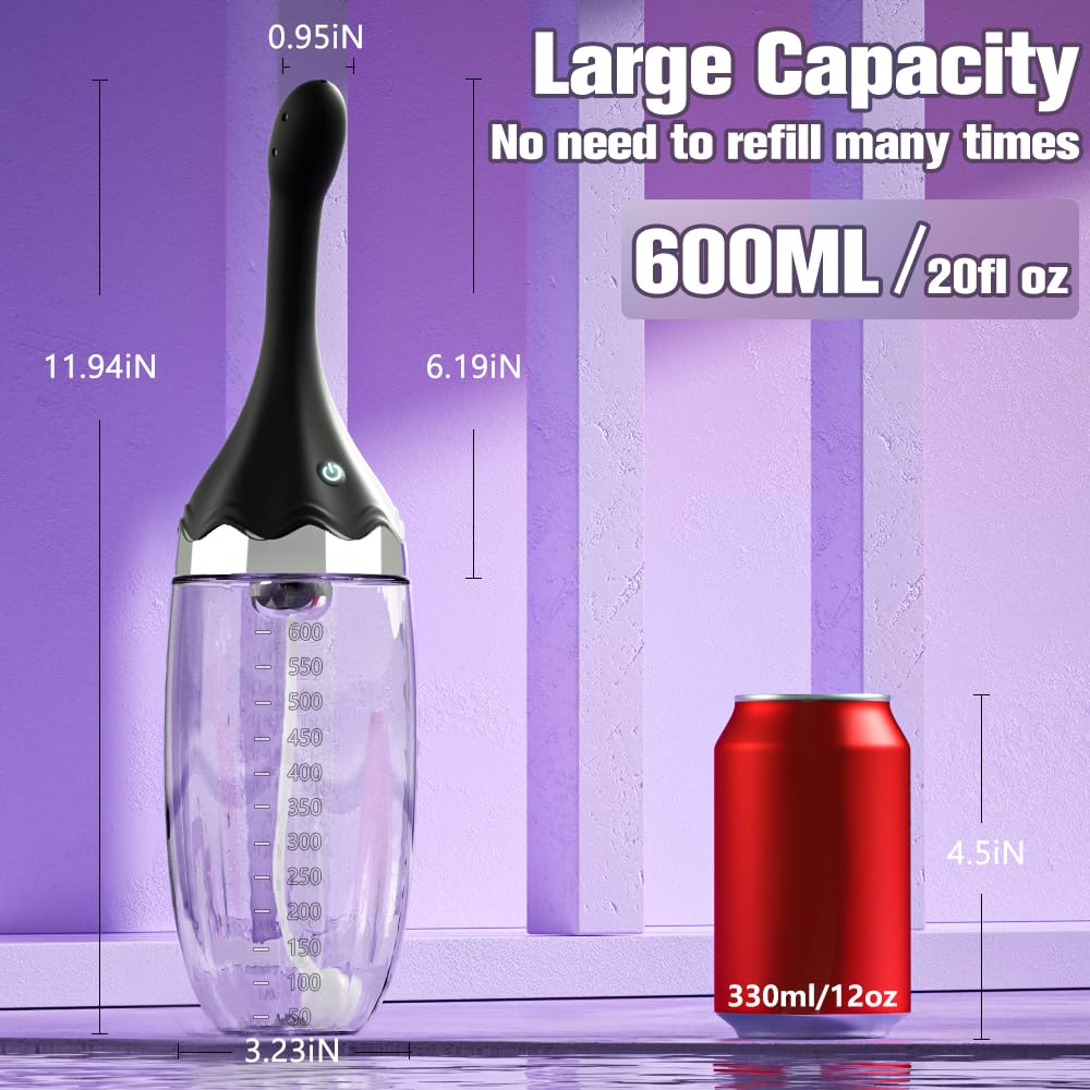 Ducha anal Pera de enema automática-Enemas eléctricos de 20 oz para limpieza de colon para mujeres con 3 velocidades y 5 boquillas,Duchas de silicona para hombres Limpiador anal