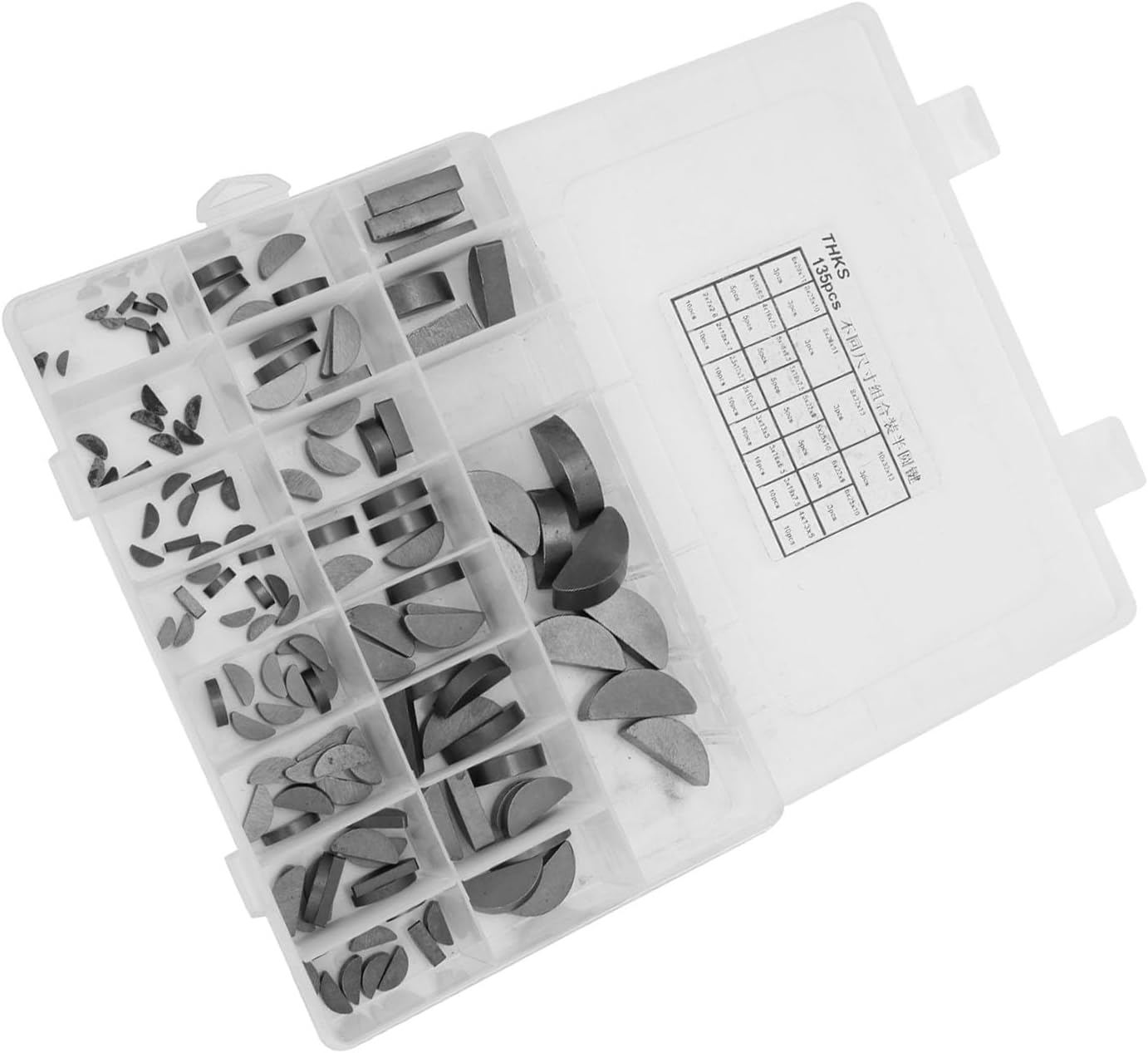 135 Pcs Woodruff Key Assortment Kit, Flywheel Pulley Crank Way Keys, High Durability Material, Portable Storage Box, Meets Multiple Purposes, 21 Sizes for Various Applications