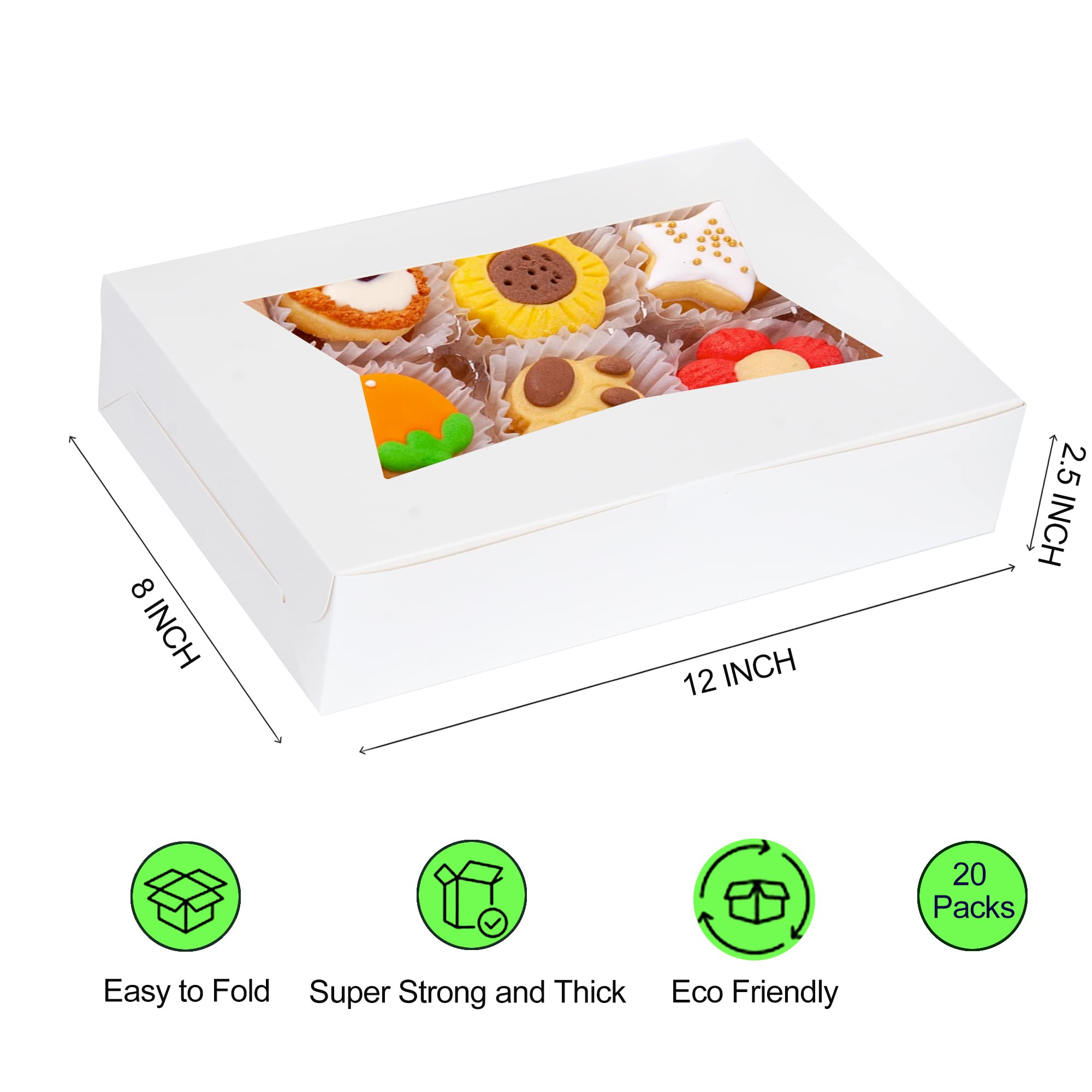 15x BTSD-home Keksboxen Mit Sichtfenster | 30,5x20,3x6,3cm Weiße Backboxen | Für Kekse, Donuts & Desserts | Ideal Für Geschenke & Verkauf