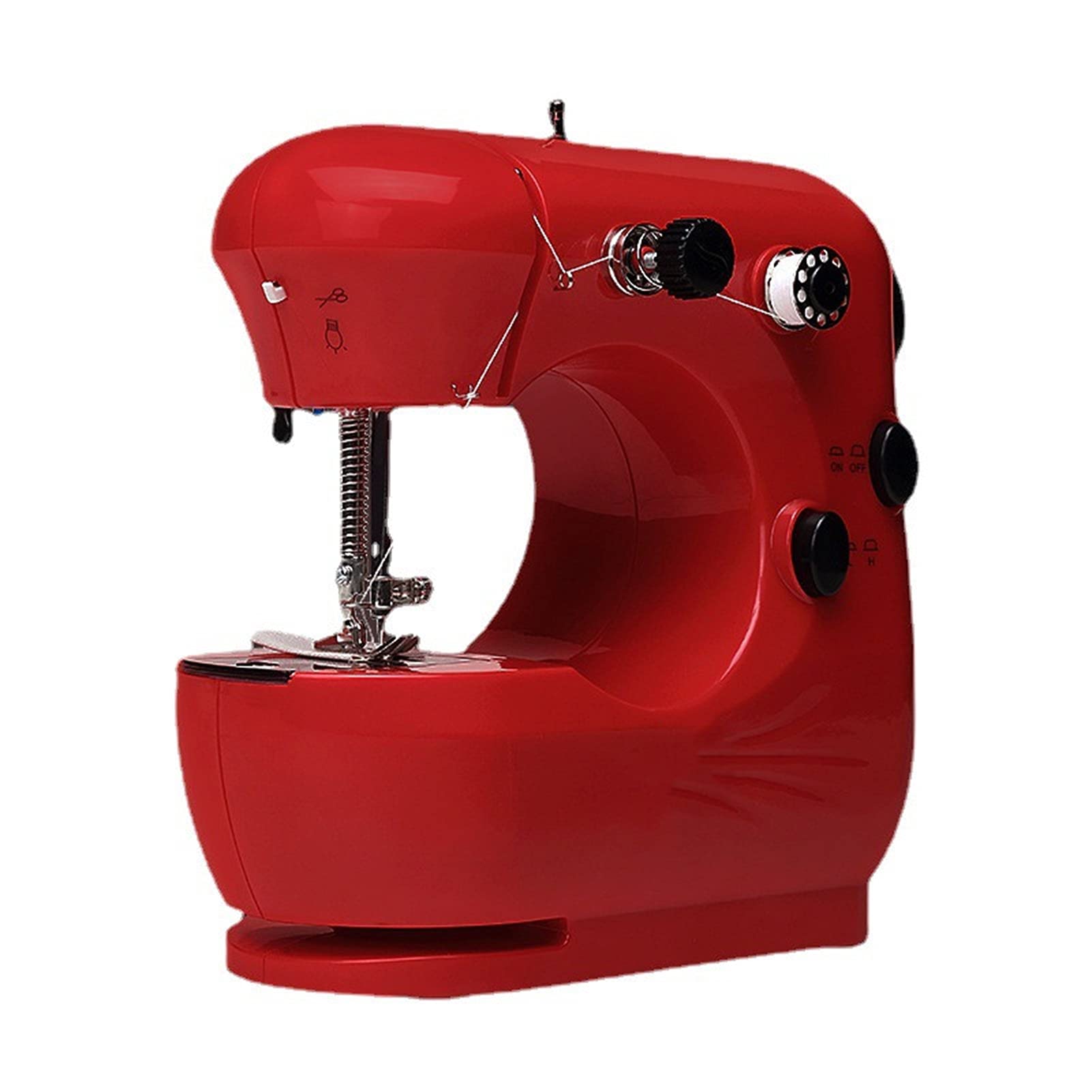 Mini Macchina da Cucire per Principianti con Pedale E Luce A LED,Macchina da Cucire Portatile A Doppia velocità con Infila Ago,Leggero Facile da Usare,Salvaspazio (Color : Red)