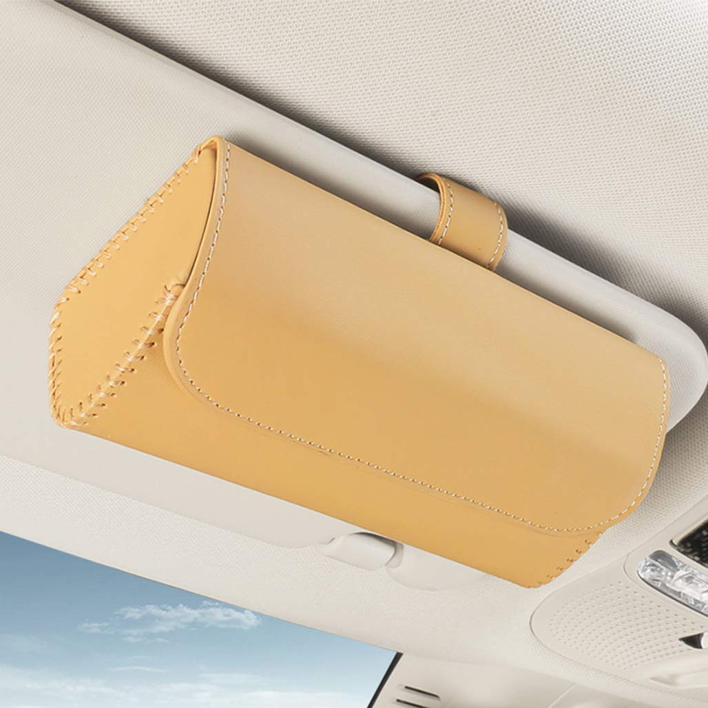 Sunglasses Holder for Car Sun Visor, Leather Eyeglasses Clip Storage Case,Automotive Interior Accessories Apply to All Car Models (Beige)