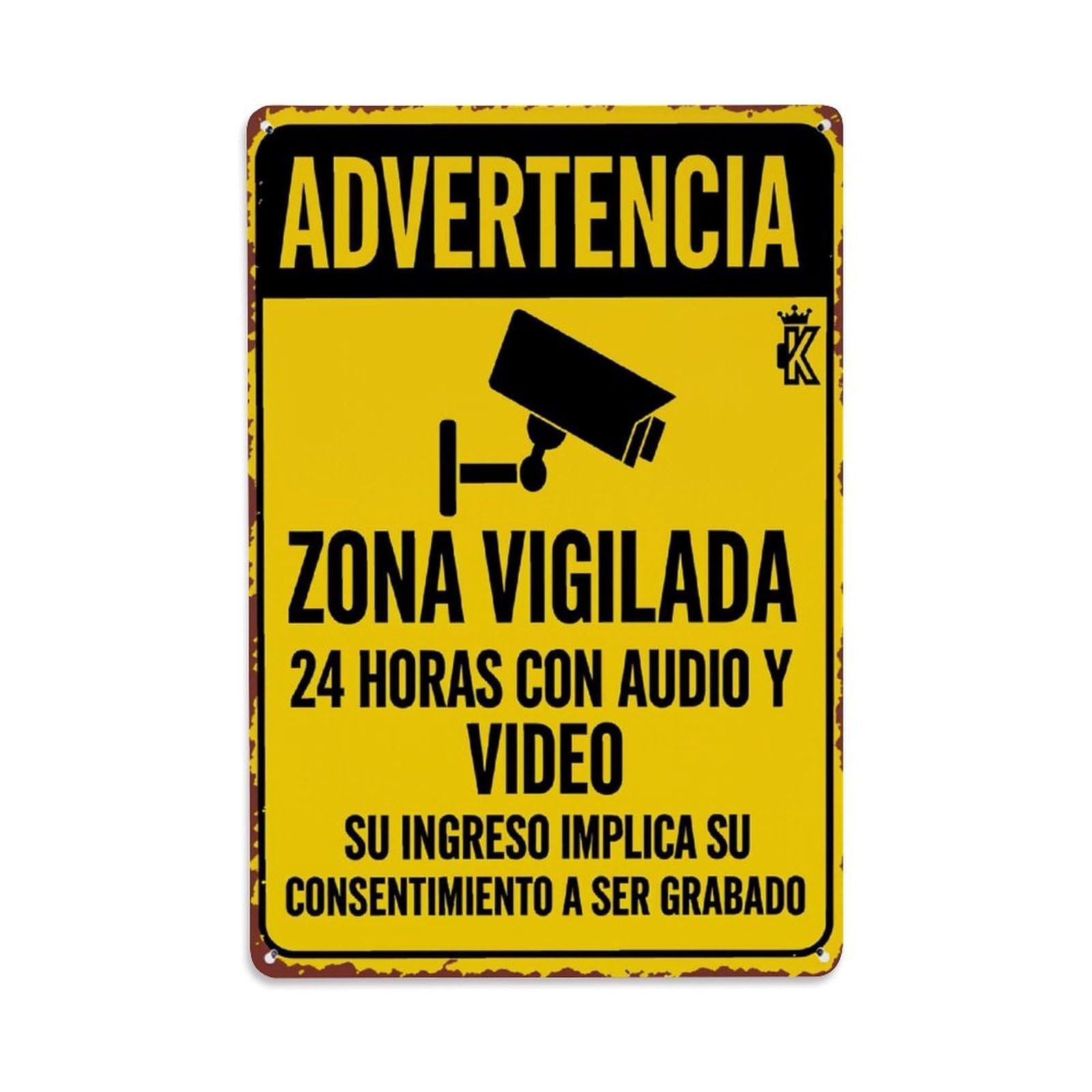 Lzwbntey Vintage Warning Monitored Area Audio Video Metal Tin Sign Retro Wall Decor For Home Bar Garage Cafe, Indoor & Outdoor Decorative Metal Poster, 8X12 Inch