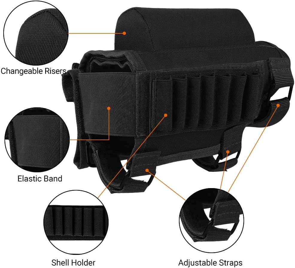 FUNANASUN Tactical Buttstock Cheek Rest with Rifle Shell Holder for 7.62.308.300 Winmag (Black) : Sports & Outdoors