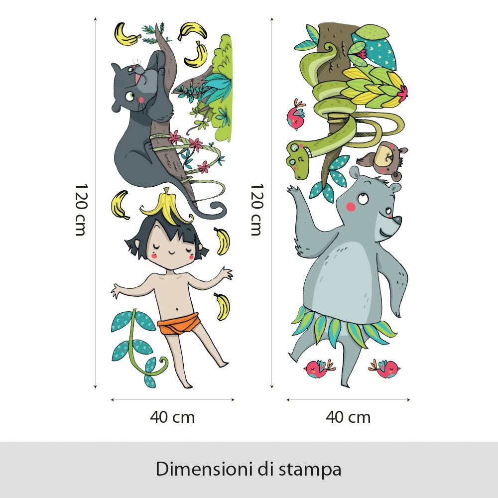 kina - Pegatina Pared Decoración Habitación Niños R00411 - Tela Ecológica, Hipoalergénico, Reposicionable, Efecto caricia, Escuela infantil - Gráficos Selva 120x40 cm